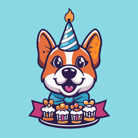 Happy Birthday Celebration with a Vector Mascot Dog Characterのイラスト素材
