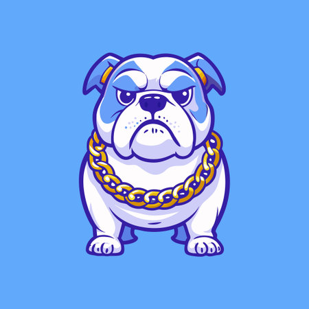 White Background Vector Image of a Bulldog Cartoon Wearing a Gold Chainのイラスト素材