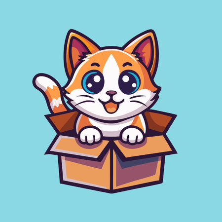 Cartoon Cats in Box with Characters for Mascot or Logo Designのイラスト素材