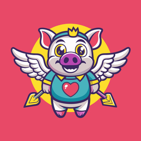 Cupid Hog Cartoon Character Vector Mascot with Mischievous Expressionのイラスト素材