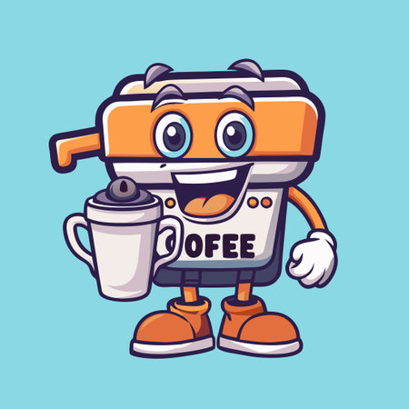 Perky Coffee Machine Character Mascot with a Mugのイラスト素材