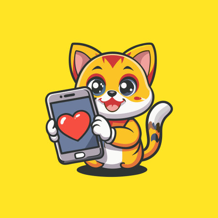 Adorable Cat Embraces Smartphone with Heartfelt Loveのイラスト素材