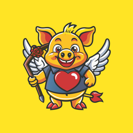 Cupid the Mascot Character in Hog-Themed Cartoon Illustrationのイラスト素材