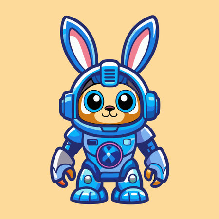 Futuristic Cyborg Bunny Mascot with Adorable Features and Advanced Technologyのイラスト素材