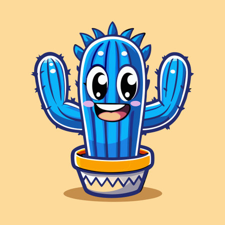 Adorable Cactus Mascot Vector Character Cartoon Illustration with Vibrant Colorsのイラスト素材