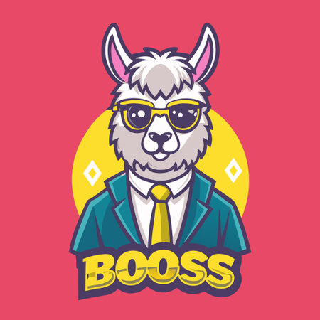 Adorable Alpaca Businessman Standing in a Suit as a Mascot Logoのイラスト素材