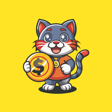 Coin and Cat Logo Vector Illustration for Mascot or Marketing Purposesのイラスト素材