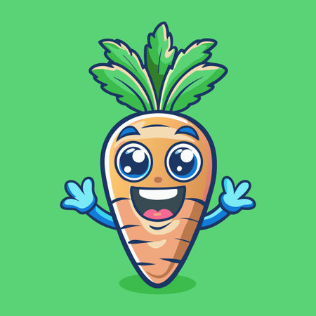 Adorable and Whimsical Cartoon Carrot Character in a Cheerful Moodのイラスト素材