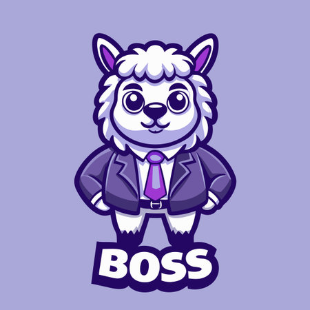 Cute Alpaca Boss Businessman Character Mascot with Logo Designのイラスト素材