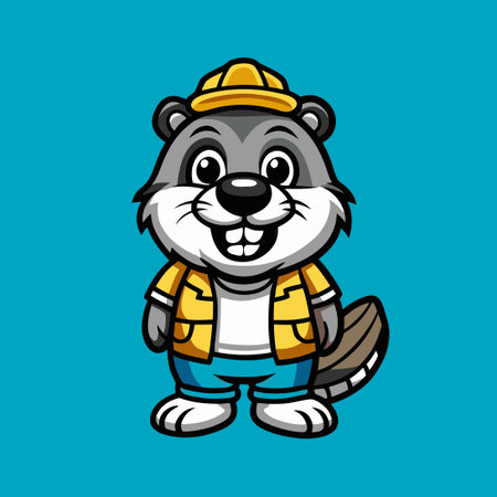 Adorable Beaver Cartoon Character with Vector Graphic Designのイラスト素材