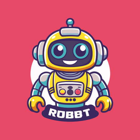 Adorable Cartoon Robot Logo with Heart-Melting Kawaii Designのイラスト素材