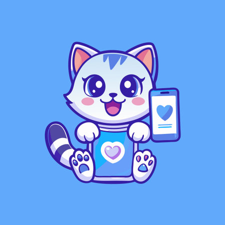 Adorable Cat Embraces Smartphone with Heartfelt Loveのイラスト素材