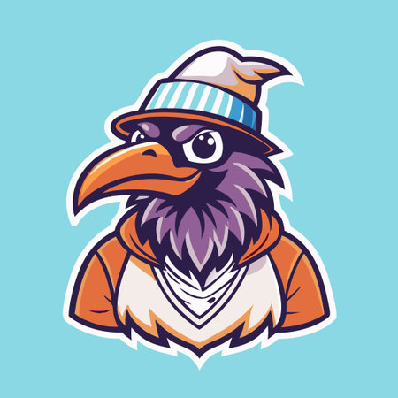 Vector Illustration of a Detailed Crow Silhouette Character Logoのイラスト素材