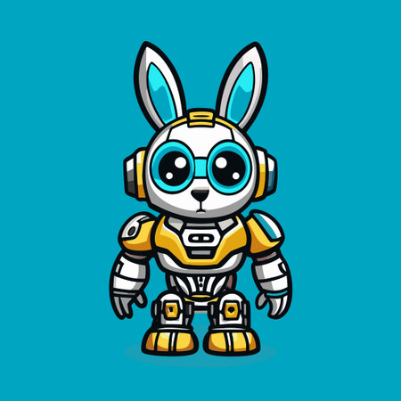 Adorable Cyborg Bunny Mascot with Futuristic Features and a Cute Expressionのイラスト素材