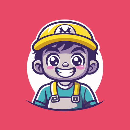 Charming Boy Cartoon Character Vector Mascot Logo Illustrationのイラスト素材