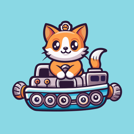 Cute Cat Mascot Vector Riding a Tanker Vessel for Business Logoのイラスト素材