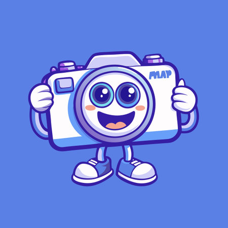 Adorable Camera Character in Vector Mascot Cartoon Illustrationのイラスト素材