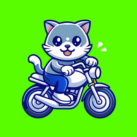 Motorcycle-Riding Cat Mascot with a Cute and Playful Attitudeのイラスト素材