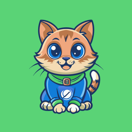 Adorable Cartoon Cat Character with Perky Sitting Pose as Mascot Logo Vectorのイラスト素材