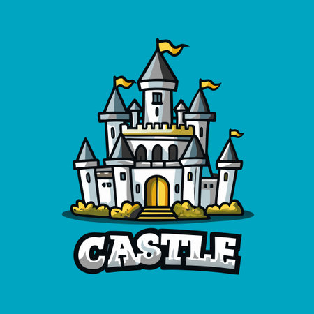 Adorable Cartoon Castle Character with a Playful Expressionのイラスト素材