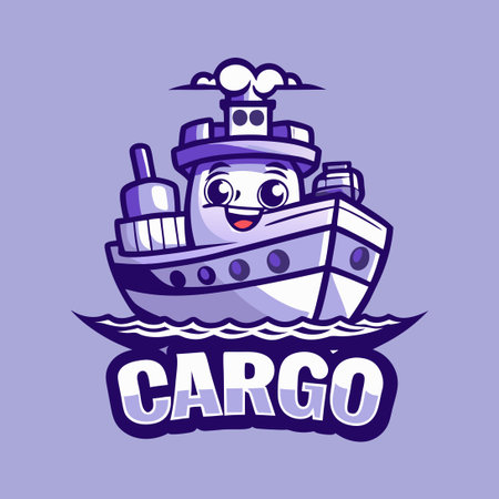 Cheerful Cargo Ship Mascot Vector Logo Character Illustrationのイラスト素材