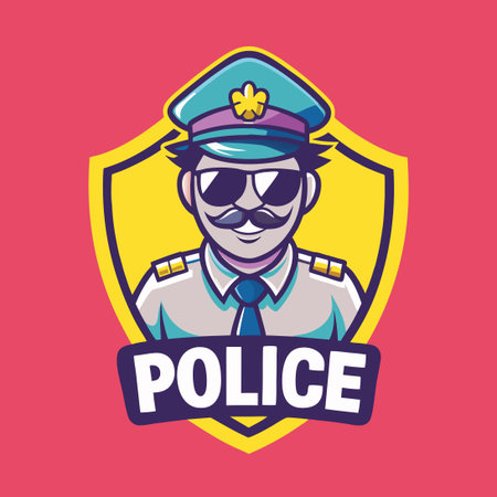Cool Cartoon Mascot Character of a Policeman with Vector Logo Emblemのイラスト素材