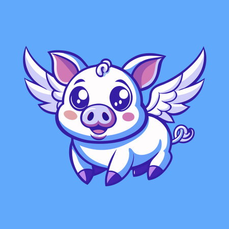 Adorable Fairy Flying Pig Mascot Character with Wings and Haloのイラスト素材