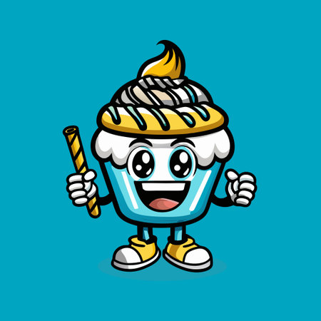 Adorable Dessert Shop Mascot Line Logo Character with a Friendly Smileのイラスト素材