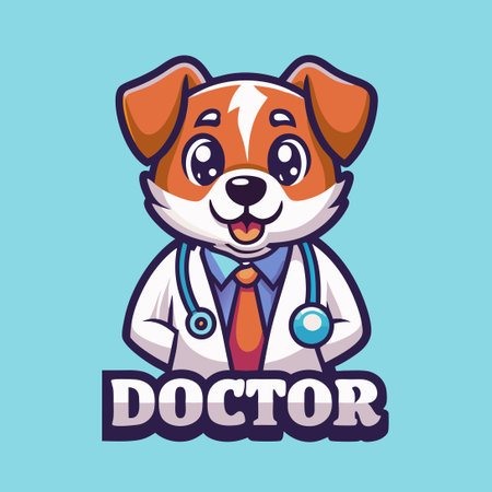 Cute Cartoon Mascot Character of a Dog Dressed As a Doctorのイラスト素材