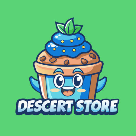 Adorable Dessert Emporium Mascot Character Line Logo Vectorのイラスト素材