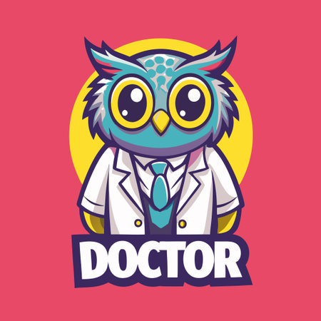 Cute and Playful Doctor Owl Mascot Character Vector Logoのイラスト素材