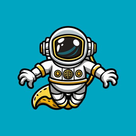Cartoon Astronaut Mascot Logo Pushing a Shopping Cartのイラスト素材