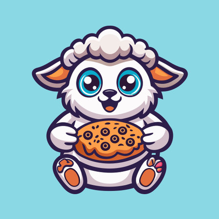 Adorable Sheep Embracing Delicious Pizza Slice in Vector Illustrationのイラスト素材