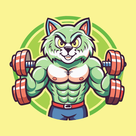 Gymnastic Cat Mascot Cartoon Logo Illustration with Cheerful Expressionのイラスト素材