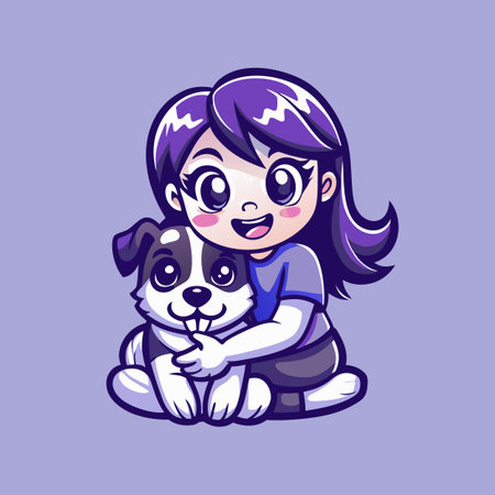 Cute Girl Cuddling with an Adorable Dog in a Car: A Vector Mascotのイラスト素材
