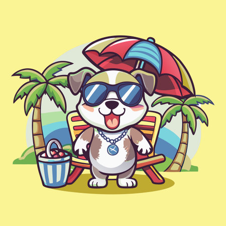 Cute Dog Mascot Character Embracing Summer Holiday Funのイラスト素材