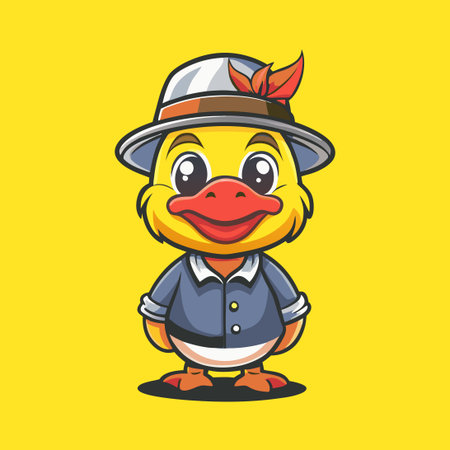 Adorable Duck Mascot Character Adorned with a Serif Typeface Hatのイラスト素材