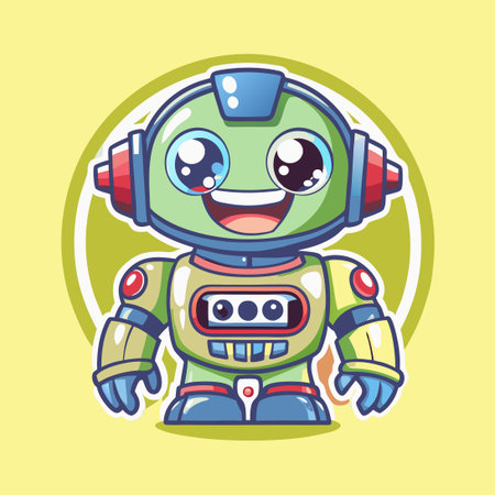 Adorable Robot Logo with Cartoonish Design and Vibrant Colorsのイラスト素材