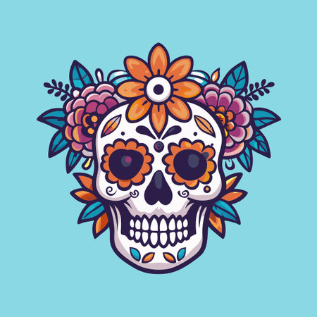 Enchanting Fantasy Skull Adorned with Intricate Floral and Foliage Embellishmentsのイラスト素材