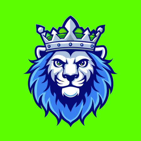 Regal Lion's Head Adorned with a Majestic Crown: A Fierce Mascot Embodimentのイラスト素材