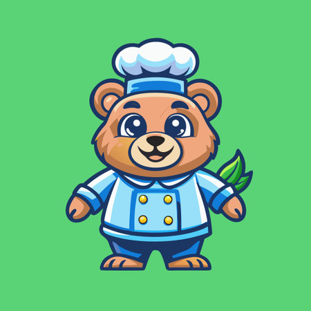 Cartoon Style Chef Bear Mascot Illustration Suitable for Logo or Brand Identityのイラスト素材