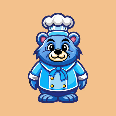 Cute Chef Bear Mascot Logo Design with Cartoon Style and Funny Expressionのイラスト素材