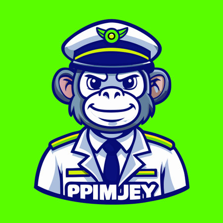 Playful Monkey Pilot Mascot Logo in a Simplified Styleのイラスト素材