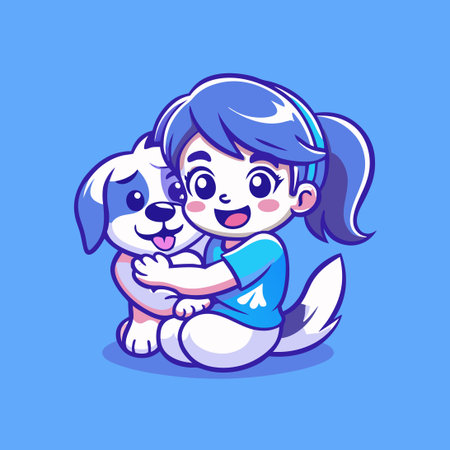 Cute Girl Embracing Adorable Dog Character Logo Mascot Designのイラスト素材