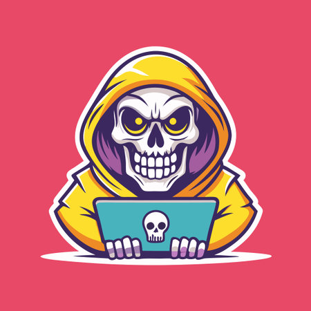 Skull Hacker with Vector Logo for Character Cartoon Illustrationのイラスト素材