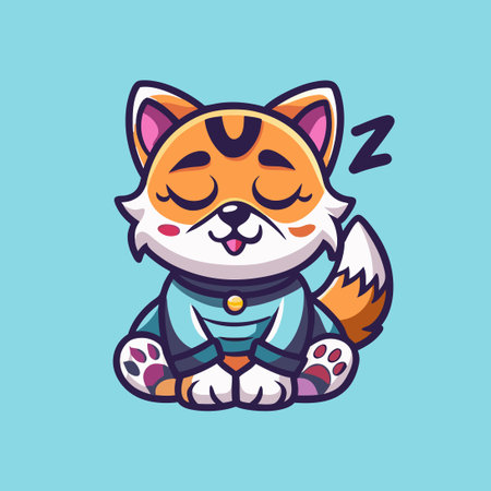 Sleepy Cat Mascot Vector Logo Character Cartoon Illustrationのイラスト素材