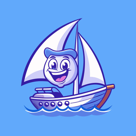 Cartoon Sailing Boat Mascot Character with Vector Illustrationのイラスト素材