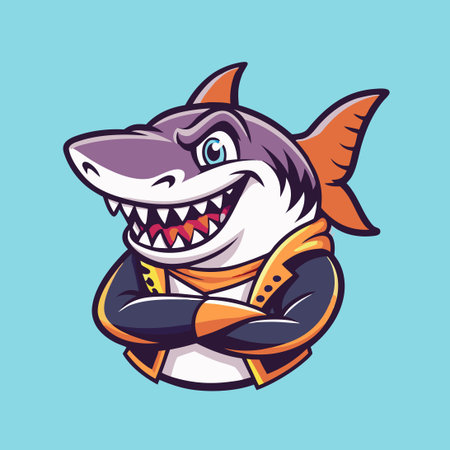 Ferocious Shark Mascot Character in Dynamic Vector Illustrationのイラスト素材