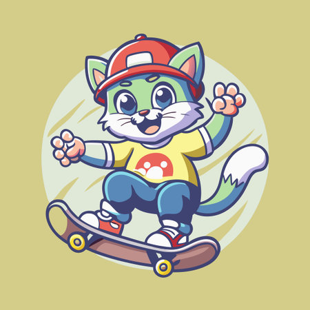 Skateboarding Cat Character: A Cool and Edgy Logo for Brands and Merchandiseのイラスト素材