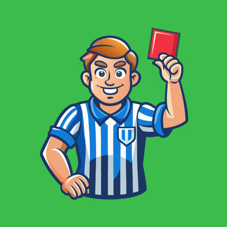 Red-Card Wielding Referee Mascot Vector Character for Sporting Eventsのイラスト素材